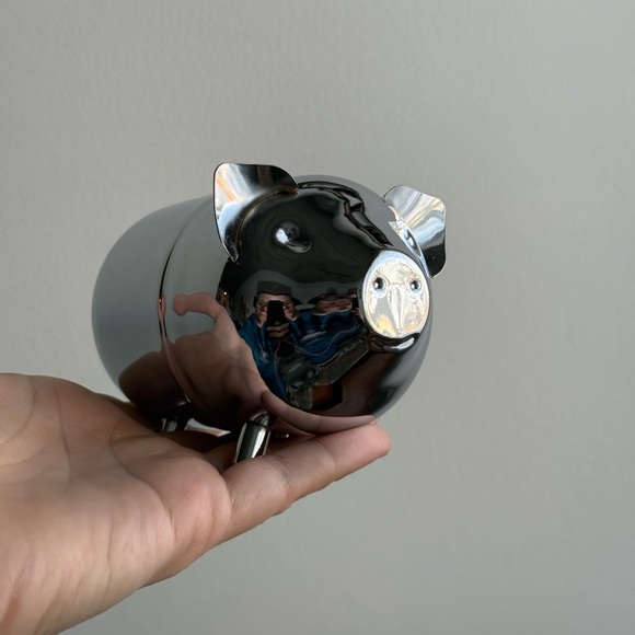 Pig Piggy Bank Metal Made in Hong Kong Minimalist Vintage Decor MCM - Picture 2 of 11